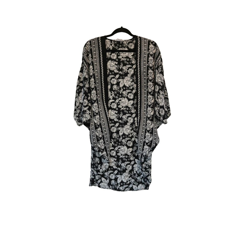 Peace Love California Kimono Black White Floral Women Size M Open Front Boho